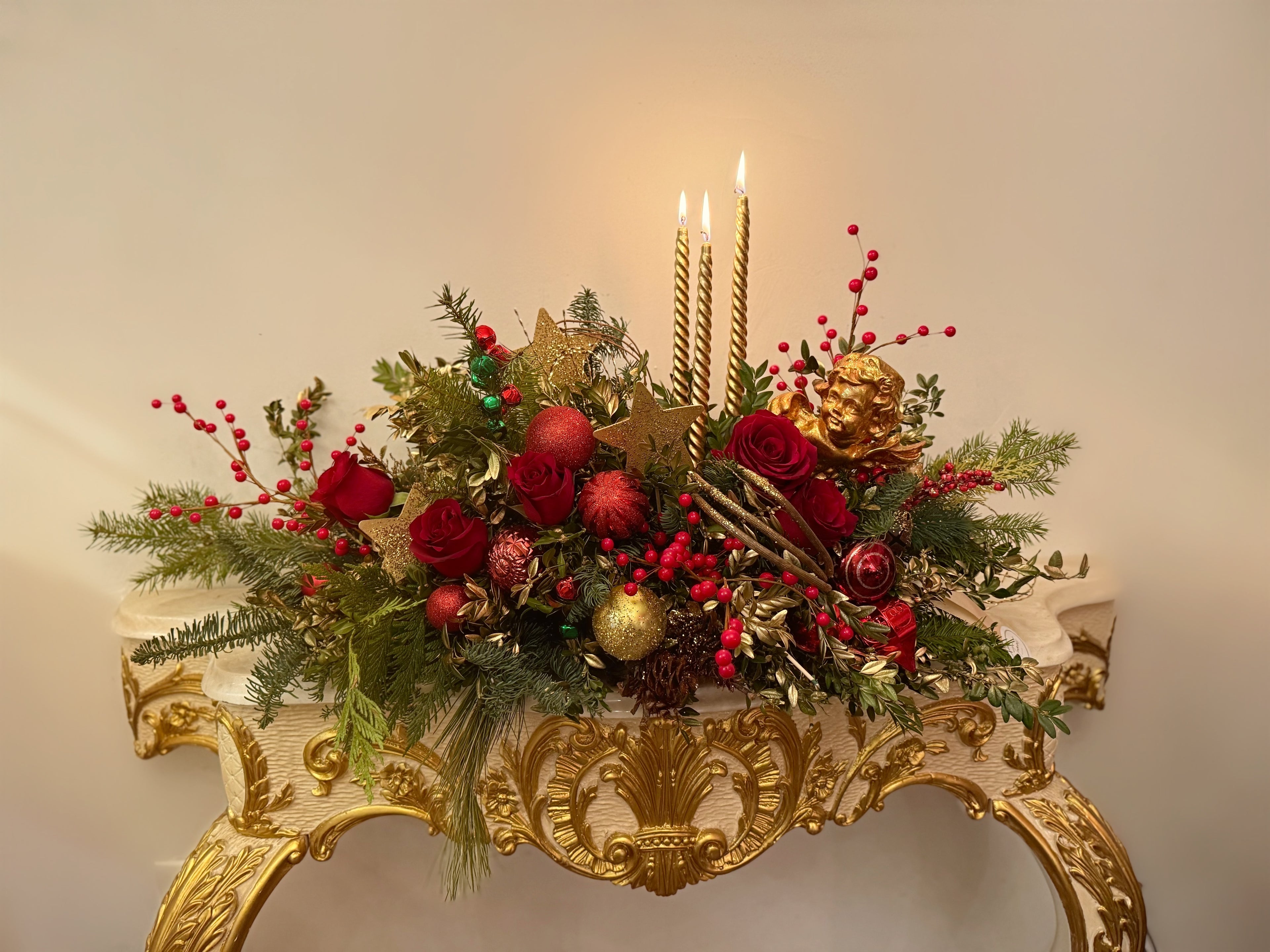 Golden Cherub Christmas Centerpiece.