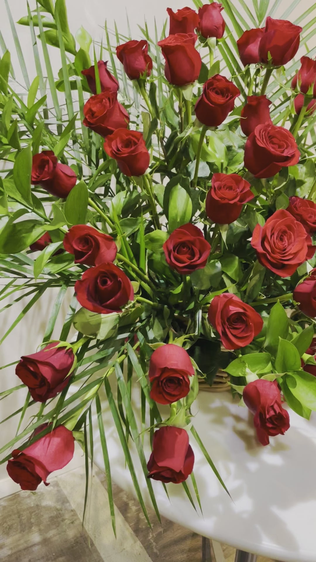 Blooms of Passion: 60 Red Roses in a Greenberg Elegance Basket